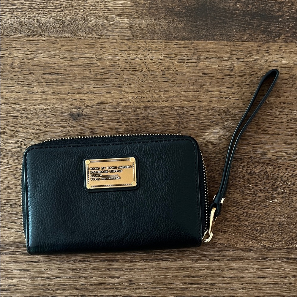 Marc By Marc Jacobs Black Leather Wristlet with Gold Accents